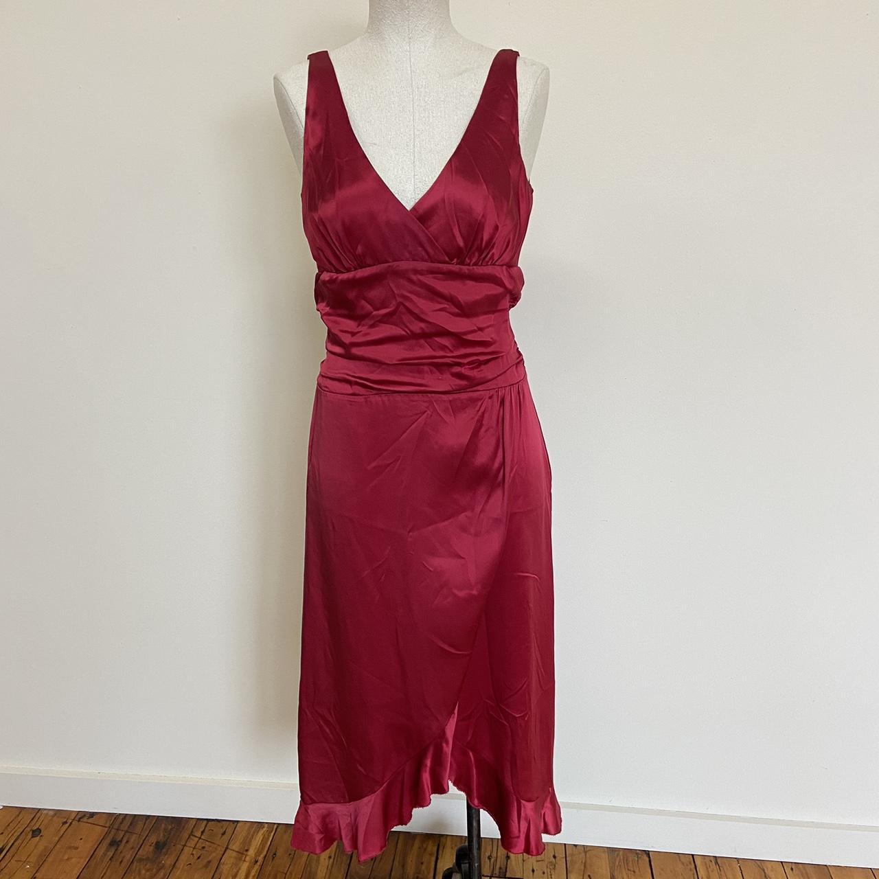 1990's red silk Nicole Miller dress. Size 8 fits... - Depop