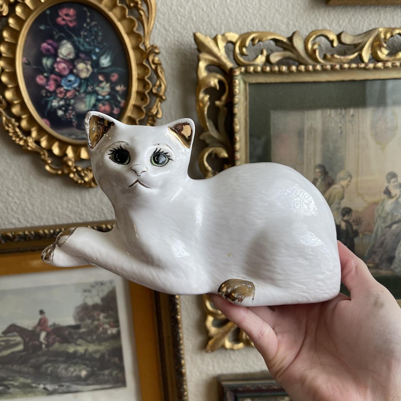 Vintage white ceramic cat porcelain figurine In... - Depop