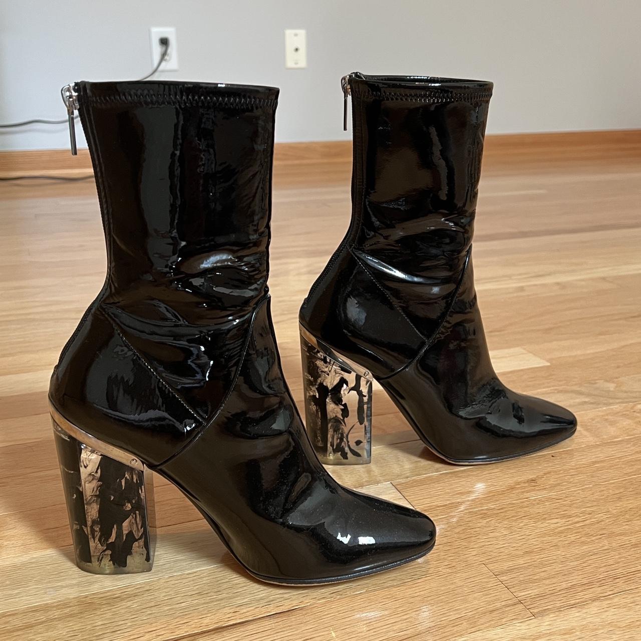 CHRISTIAN DIOR Patent Lucite Crystal Short Boots 35 Black 294368   FASHIONPHILE