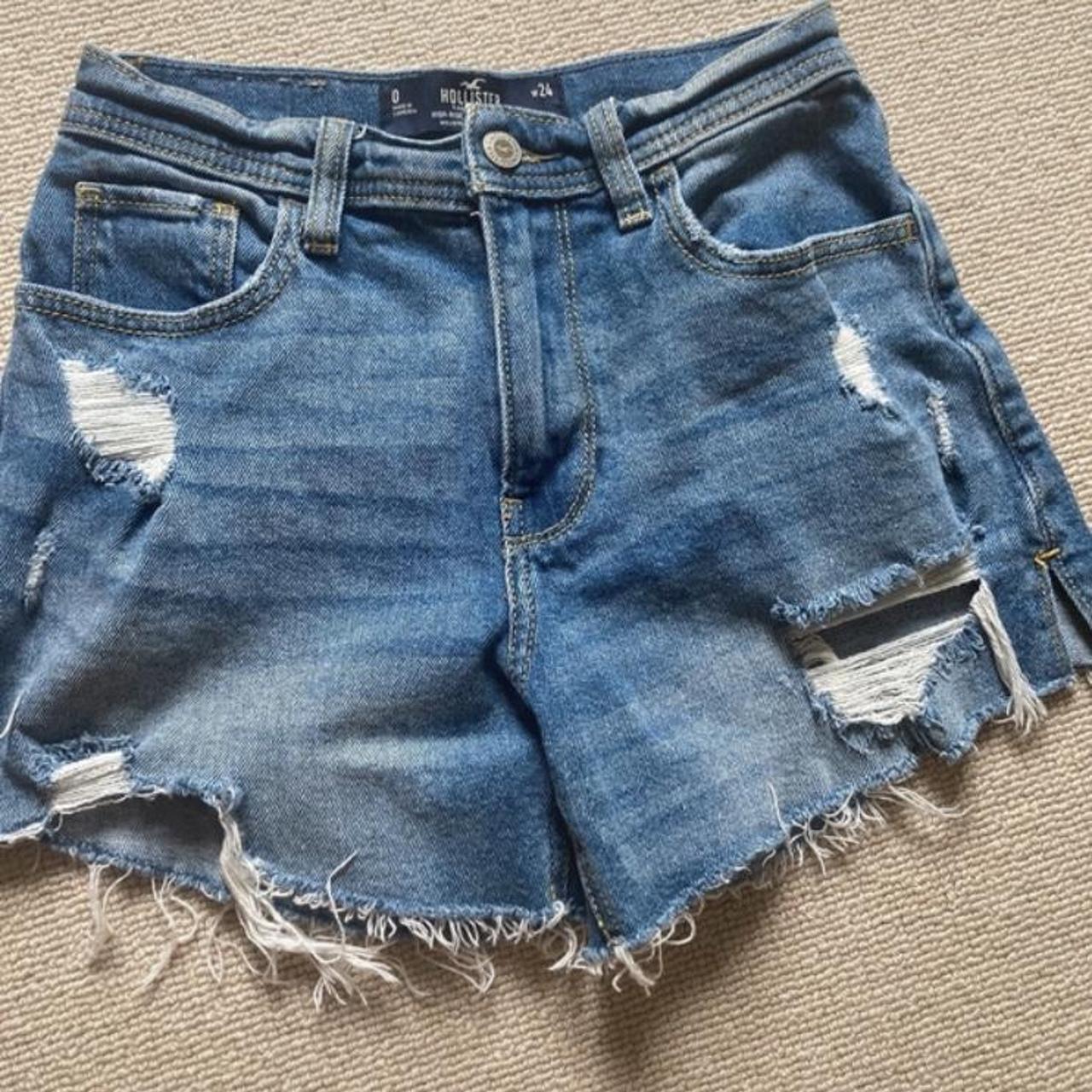 Holister ripped denim shorts Sunflower embroidery on... - Depop