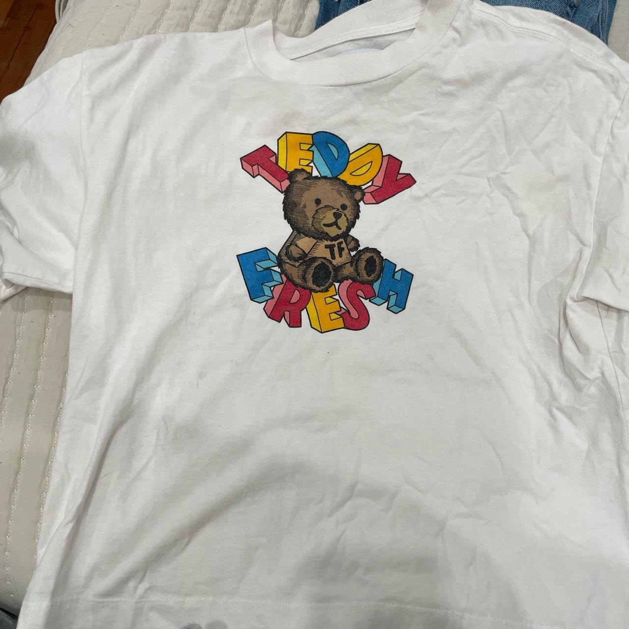 size S white teddy fresh tee imperfections would be... - Depop