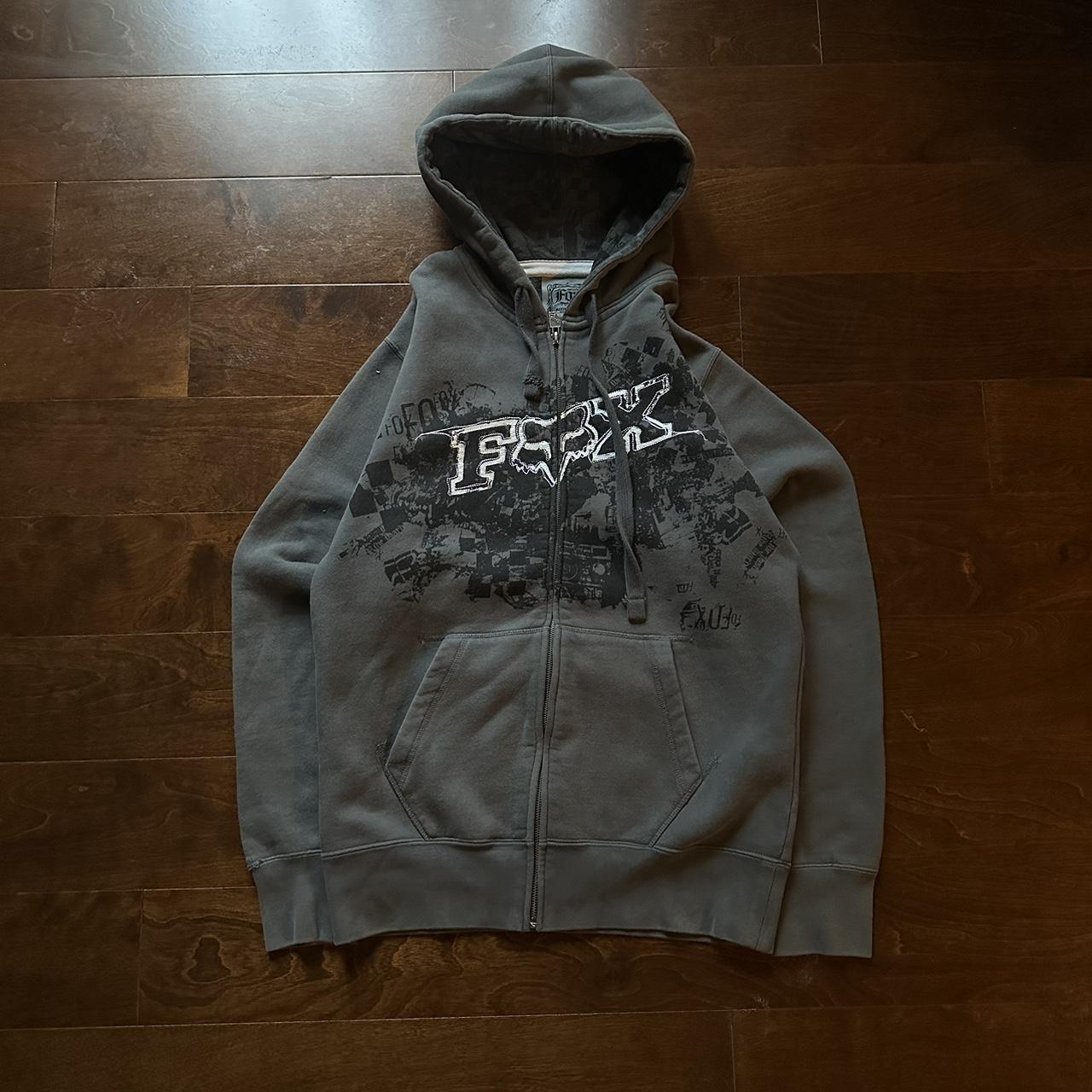 Y2k grey fox zip up hoodie -size medium - no flaws... - Depop