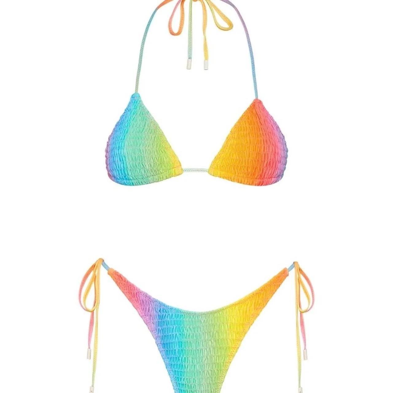 Triangl rainbow bikini top size xxs. Great condition... - Depop