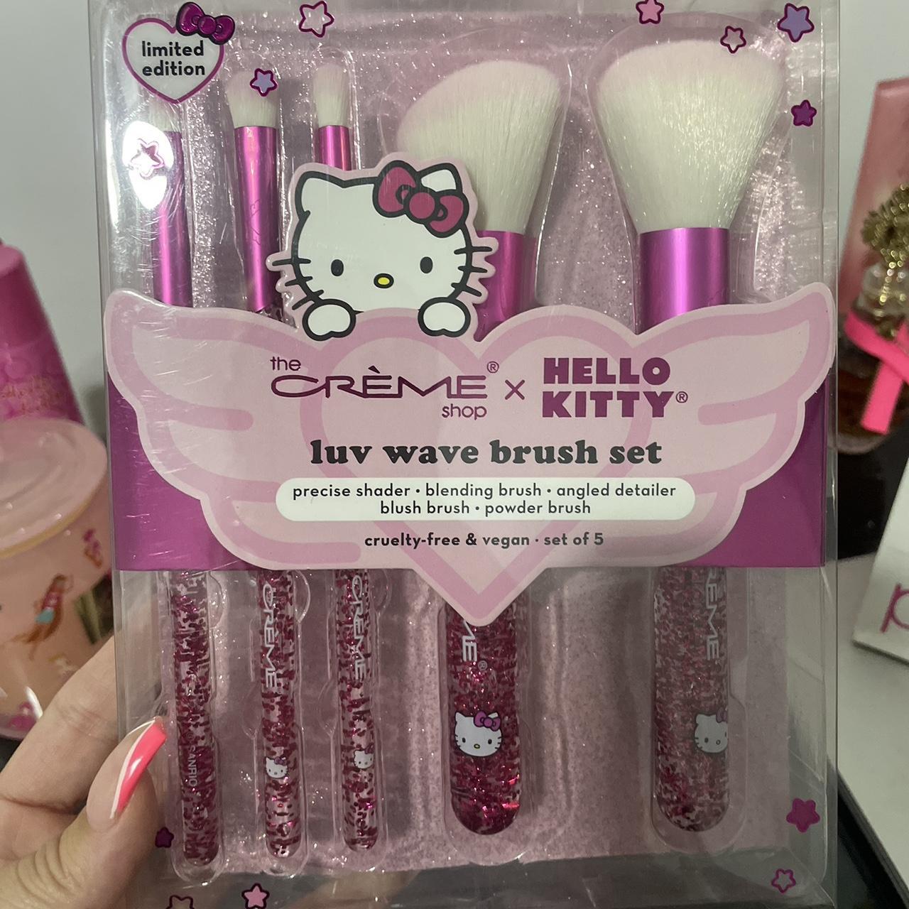 Pink glittery hello Kitty makeup brushes the crème shop Depop