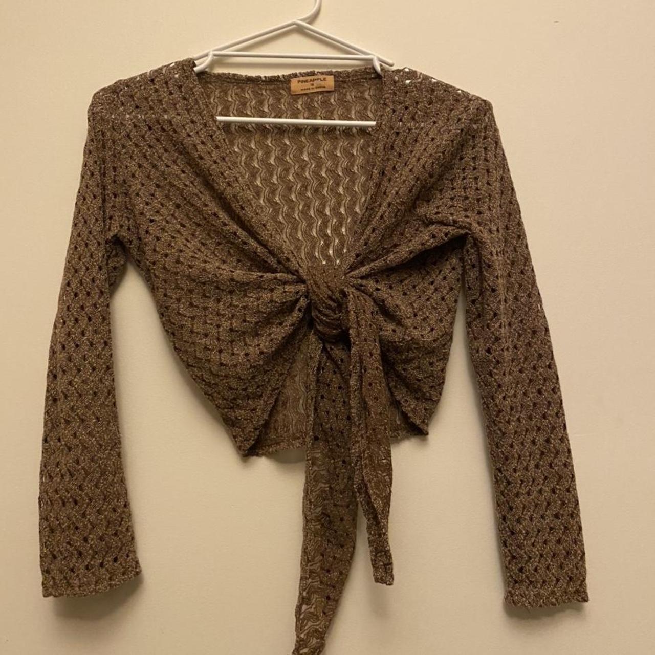 Brown vintage crochet style wrap top!! Perfect to... - Depop