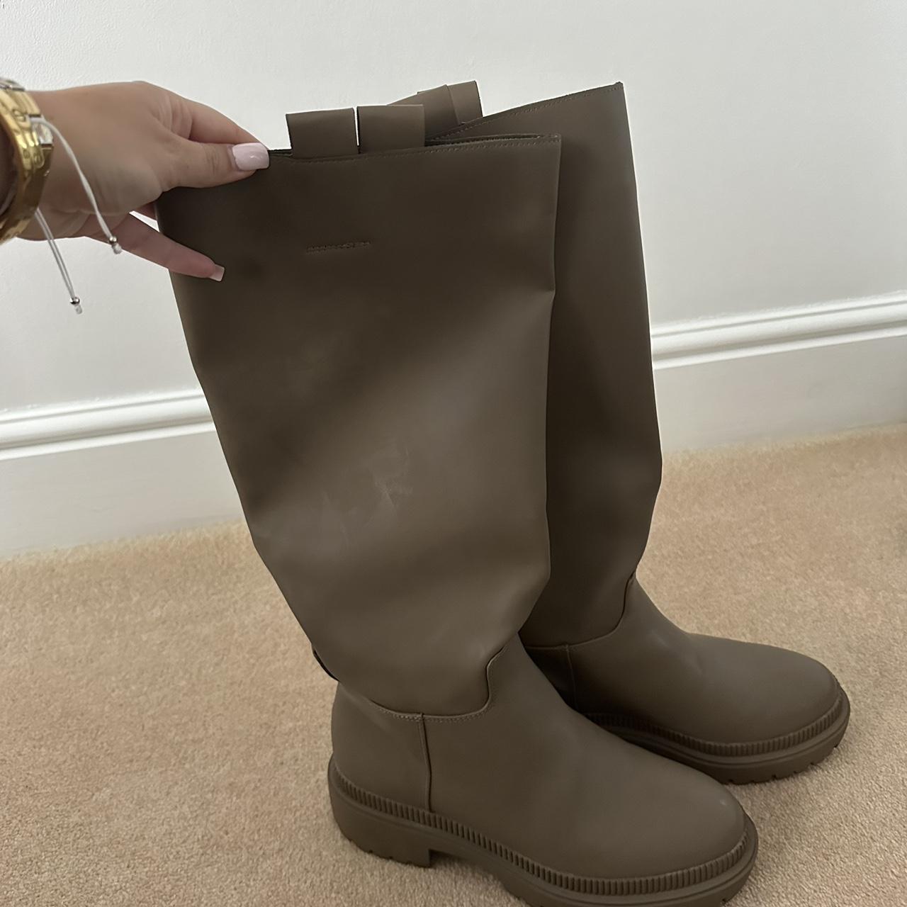 H&M nude knee high boots worn once Depop