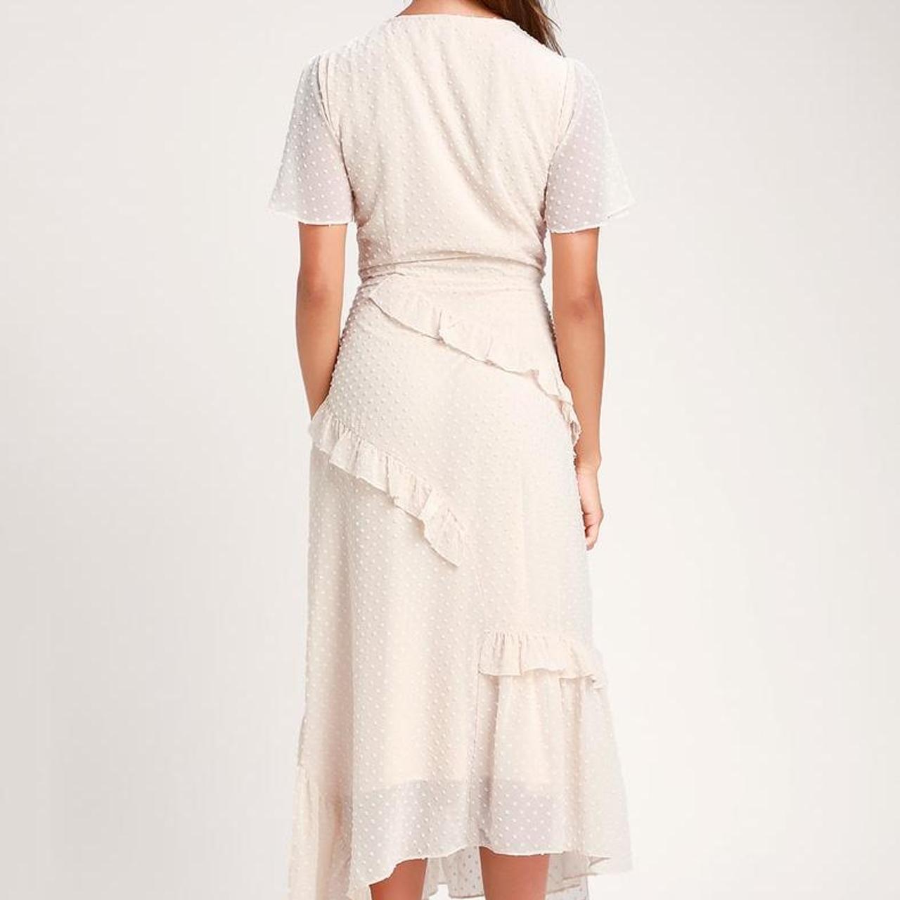 Next to you cream swiss dot ruffled midi dress sale