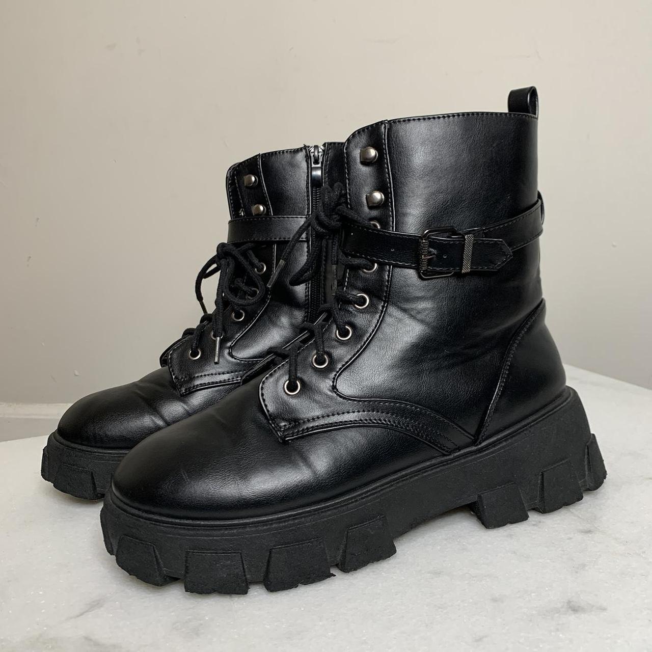 black platform boots gently used, flaws shown in... - Depop