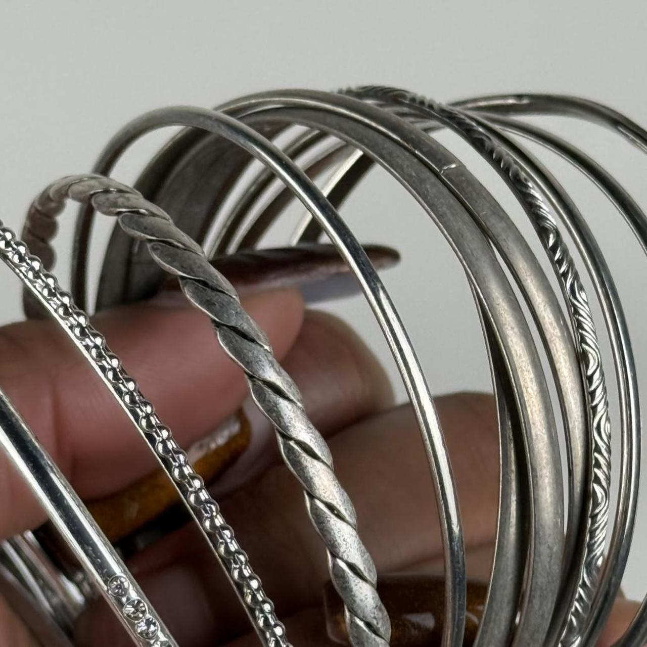 Women's Bracelet - Silver – Boho bangle stack 2.5… - image 3