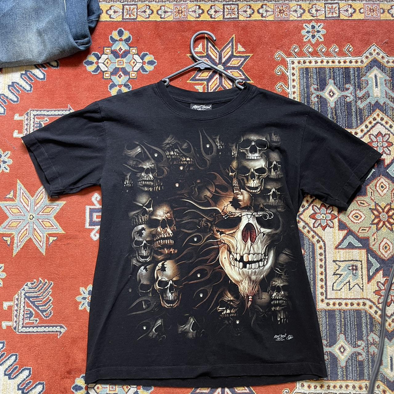 Cool black skull t shirt has the same print on the... - Depop