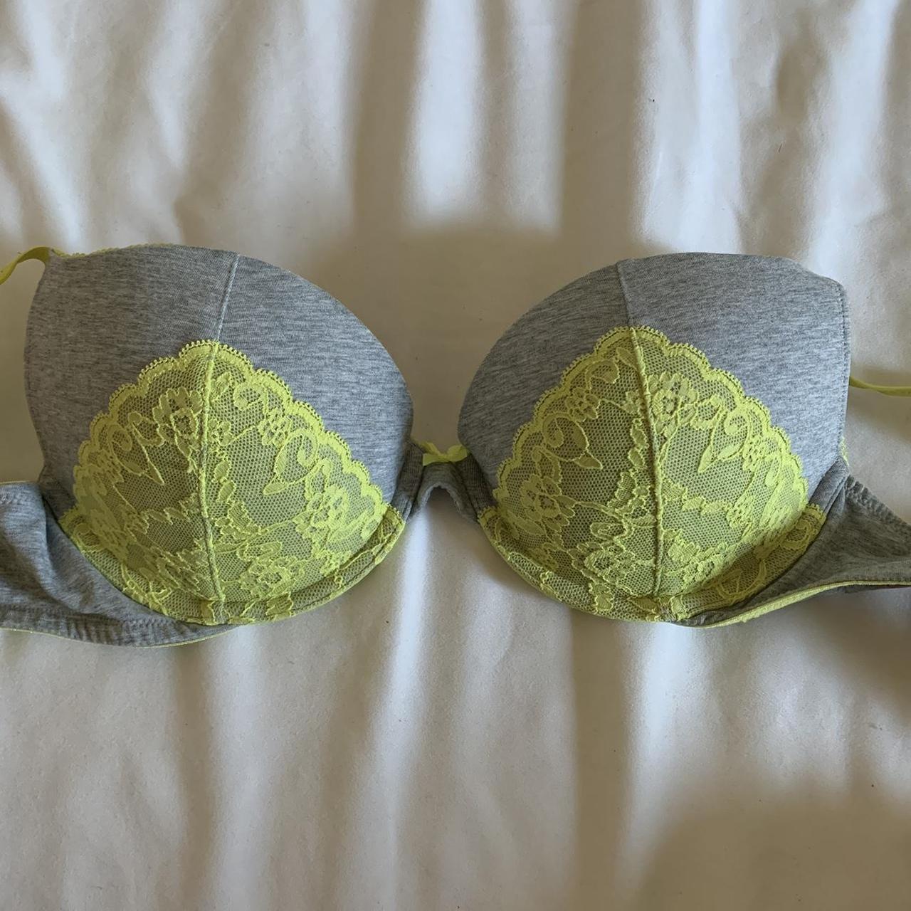 cute gray n yellow lace victoria's secret bra - Depop