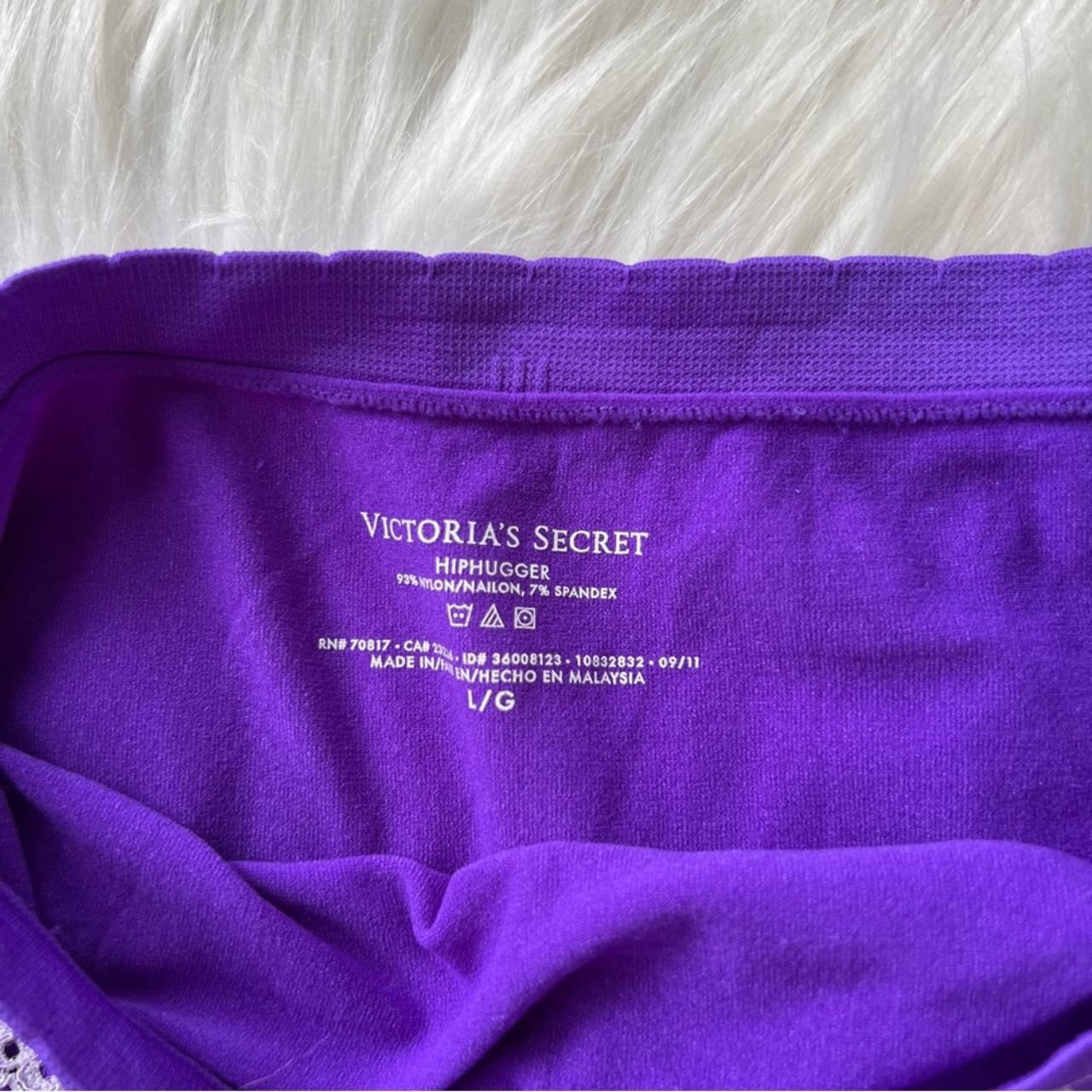 Victoria's Secret Purple and White Lace Trim Hip - Depop