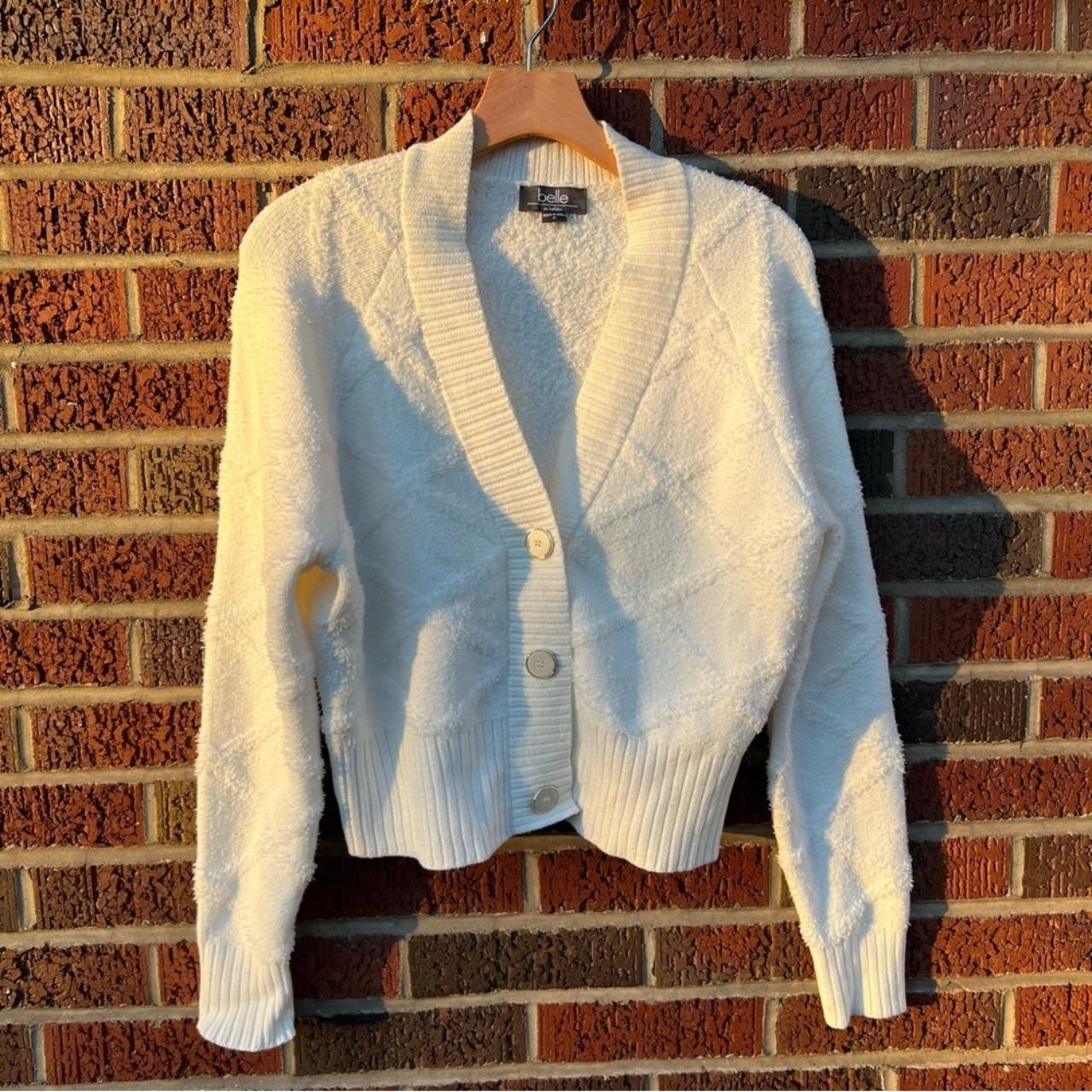 Belle by Belldini White Plush Button Cardigan,