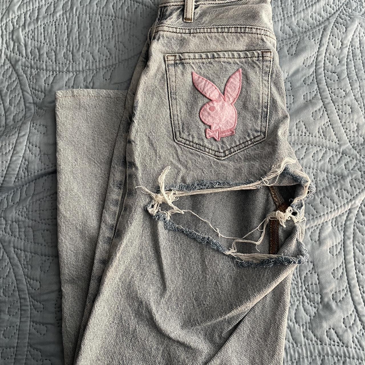 Playboy pants for sale. playboy pink rippants... Depop