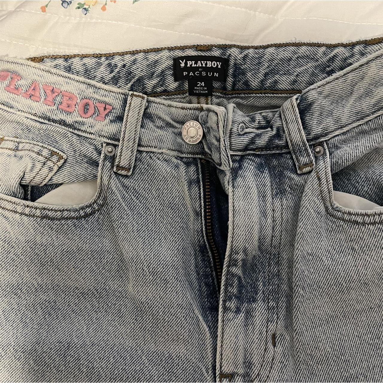 Playboy pants for sale. playboy pink rippants... Depop