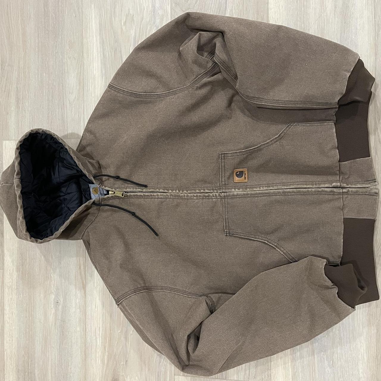Carhartt hooded jacket -j130 gravel, beautiful fit... - Depop