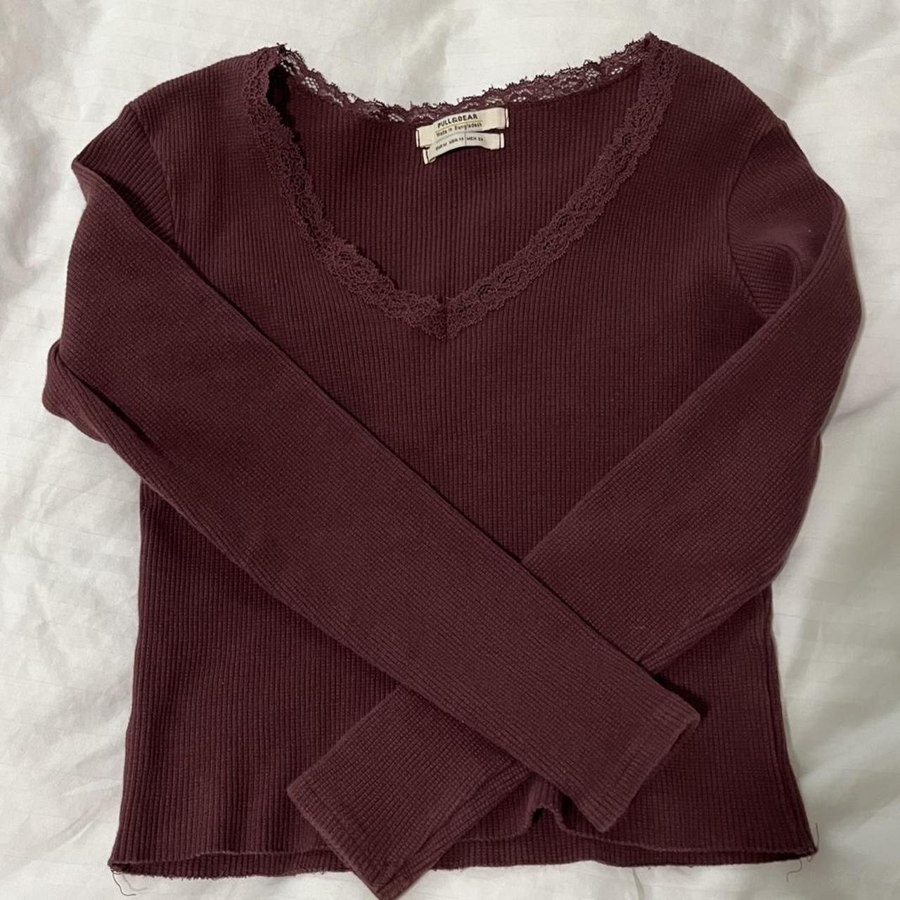 Pull&Bear Women's Burgundy Shirt | Depop