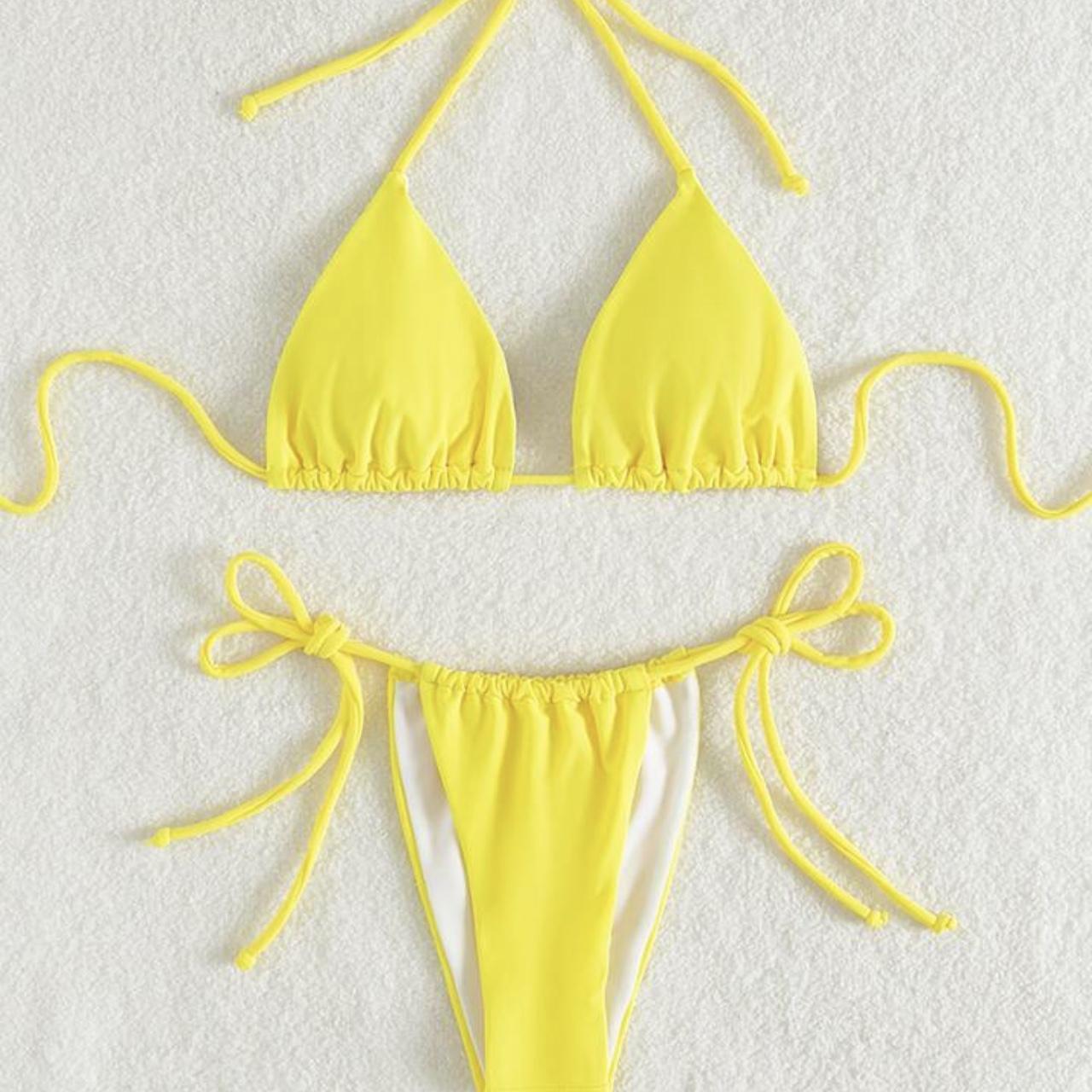 Shein yellow bikini set Worn once Size 6 Cheeky tie... - Depop