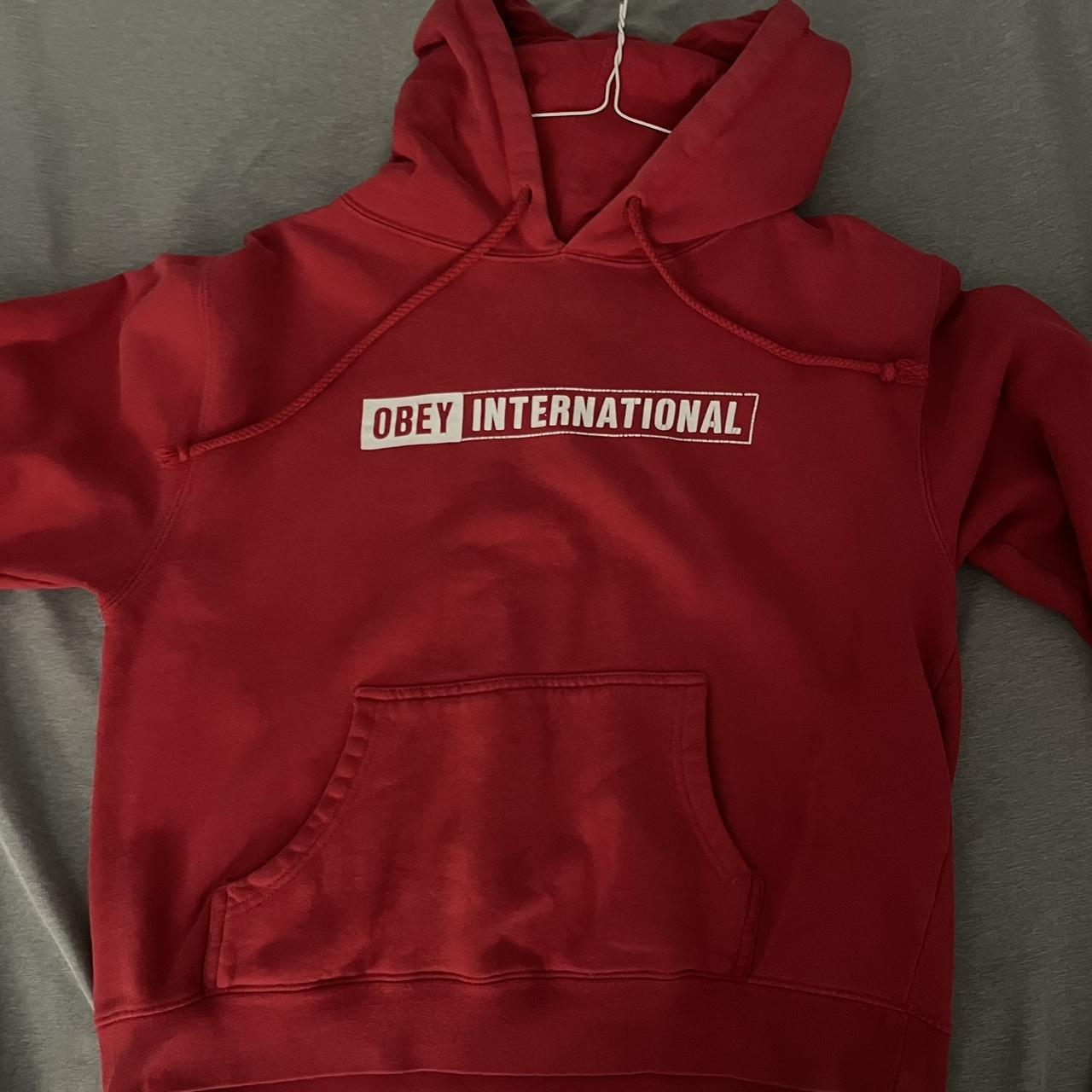 Red Obey International Hoodie Depop