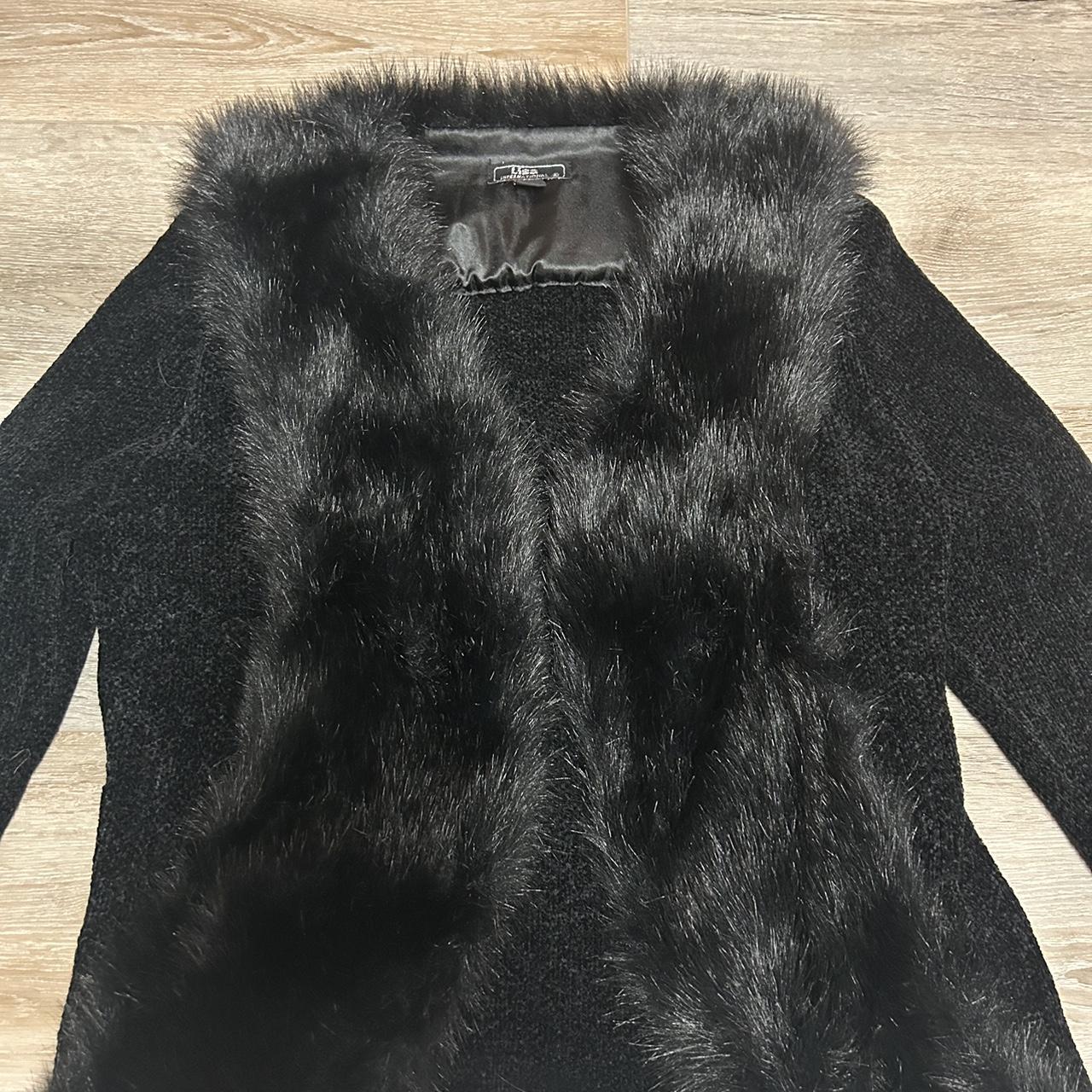 amazing faux fur y2k mini overcoat !!! perfect for... - Depop