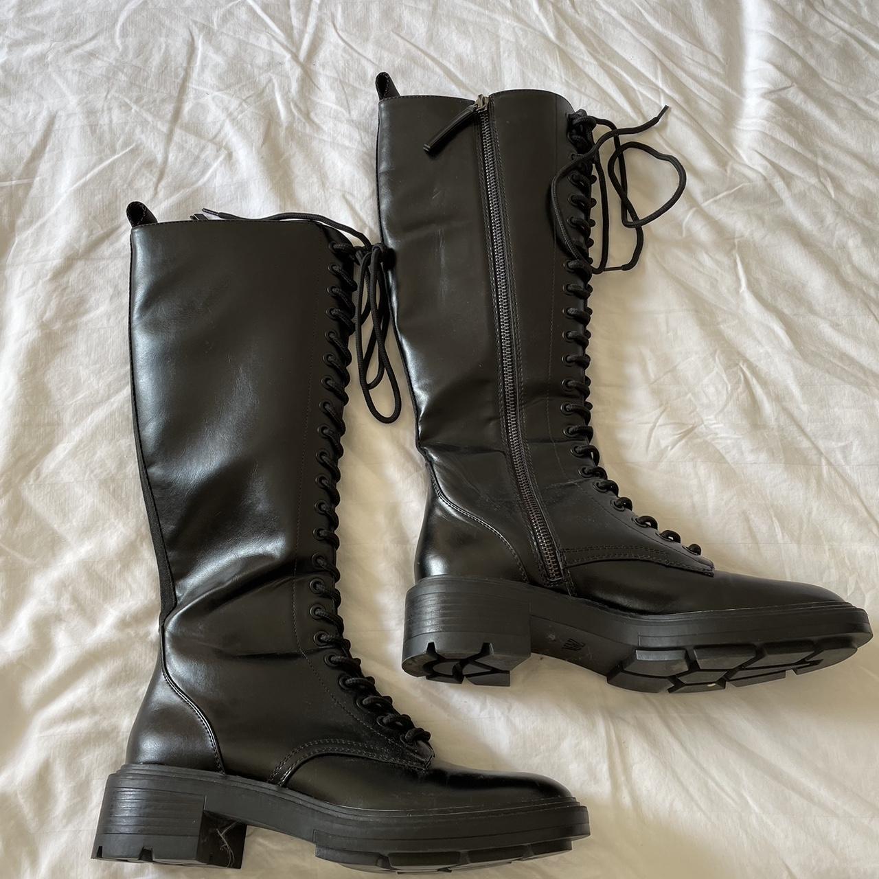 Stunning Zara lace up knee high boots with side... - Depop