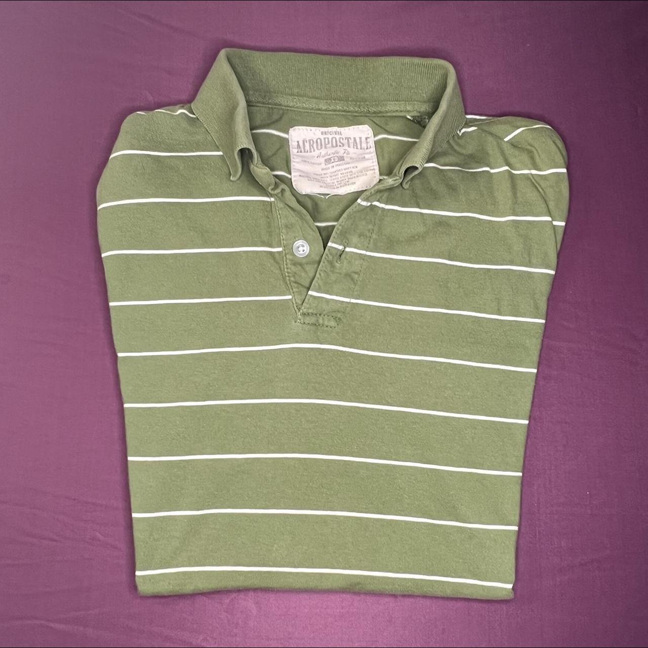 Aeropostale Olive Green Striped Polo Early 90s polo... - Depop