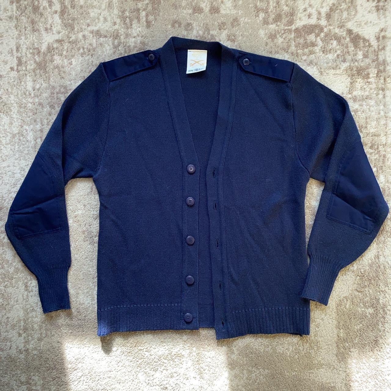 NAVY BLUE VINTAGE MILITARY EQUIPMENT CARDIGAN 20... - Depop