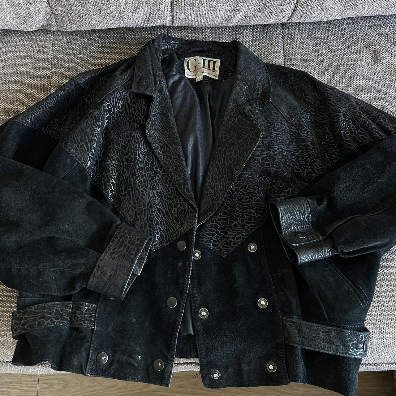 80s Korean Genuine Leather Jacket Cropped cut with... - Depop