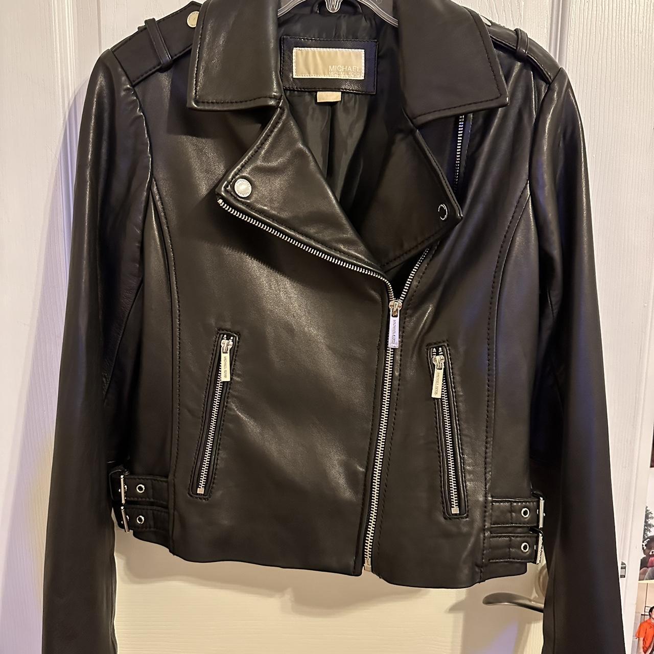 Michael kors leather on sale moto jacket women's