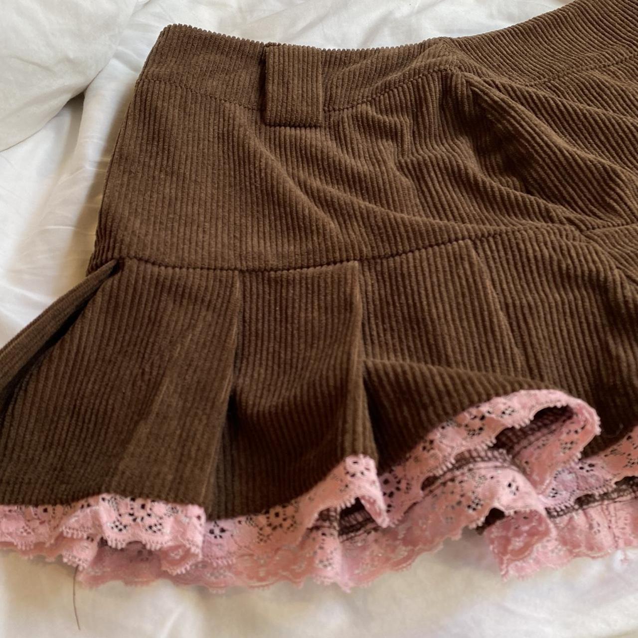 Brown skirt with cutest pink lace detail. Please... - Depop