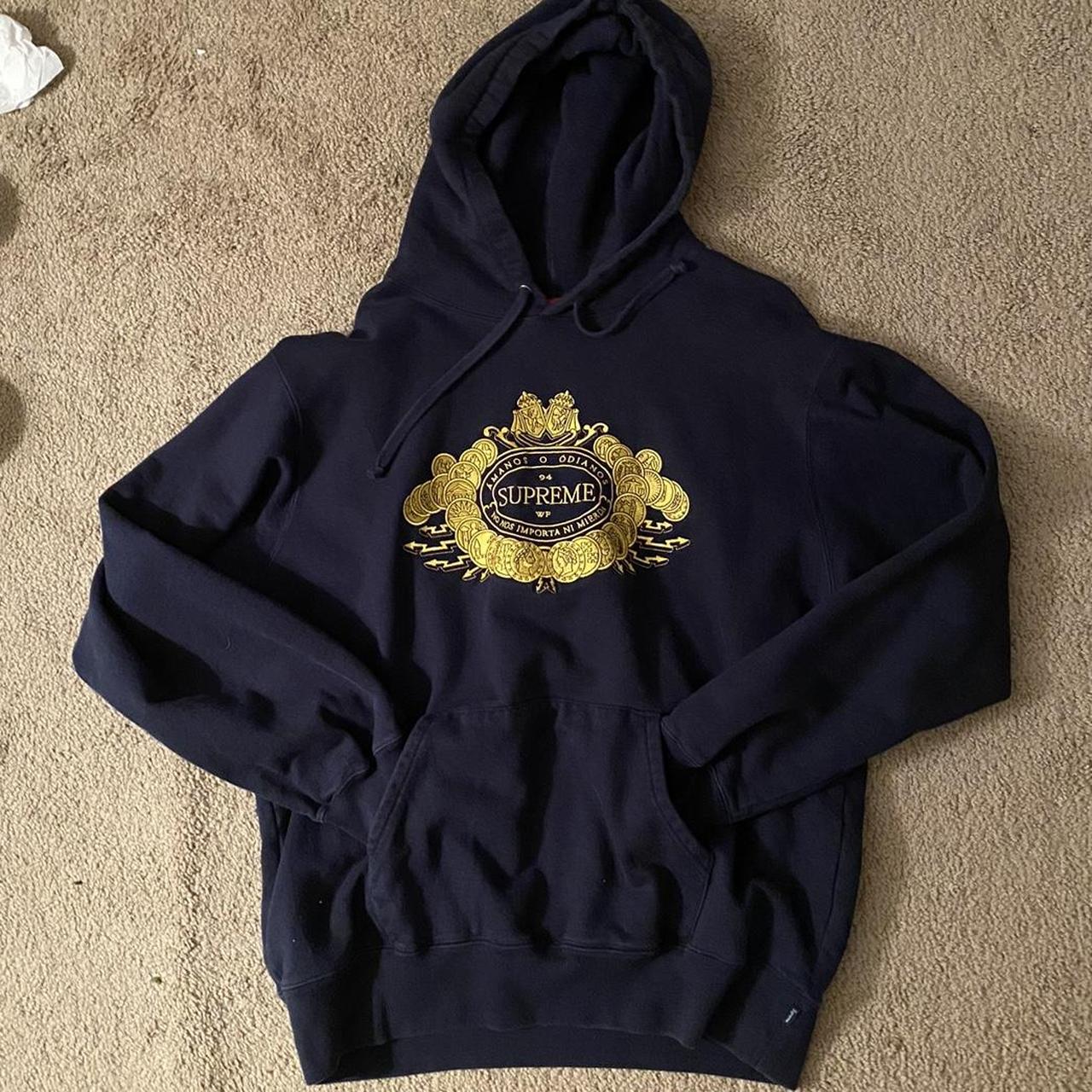 Supreme “Love or Hate” gold coin Greek hoodie. Been...