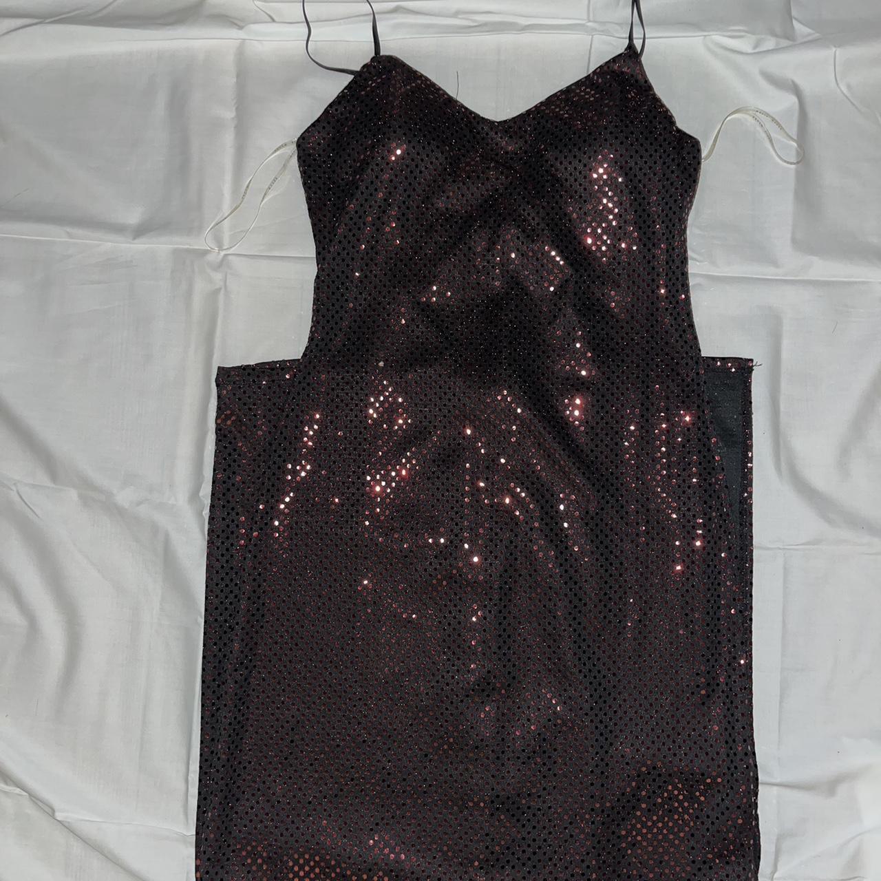 long red sequin and black dress brand is haute... - Depop