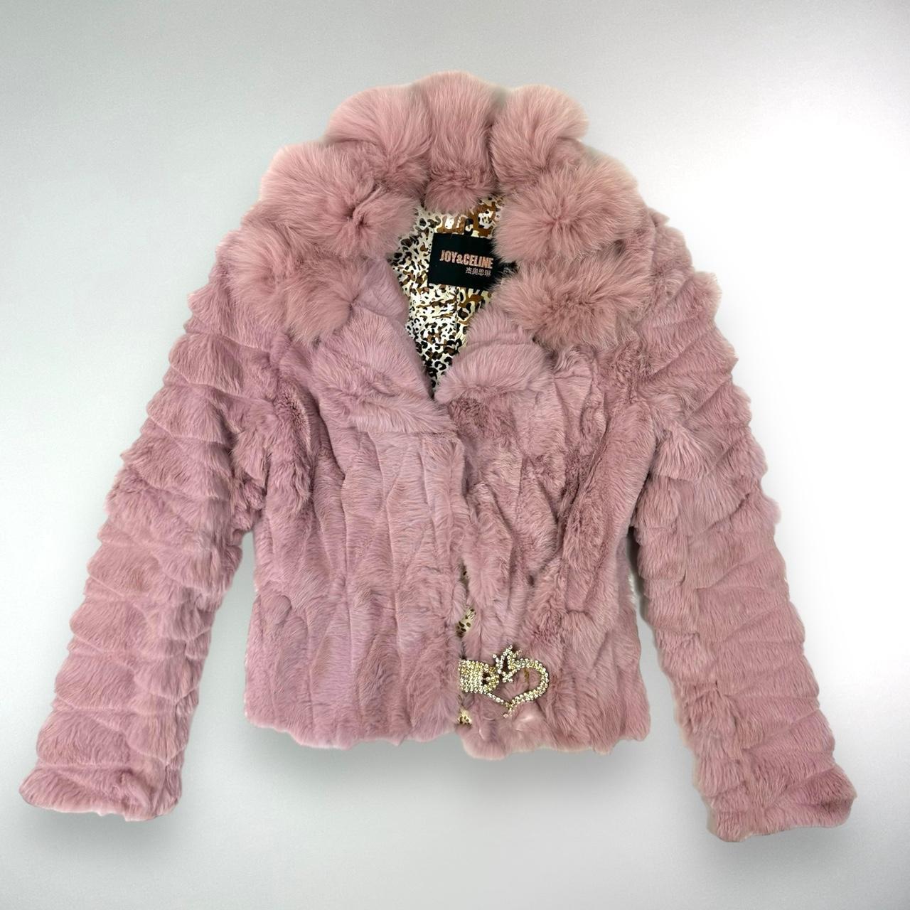 Vintage pink fur coat with bedazzled heart closure... Depop