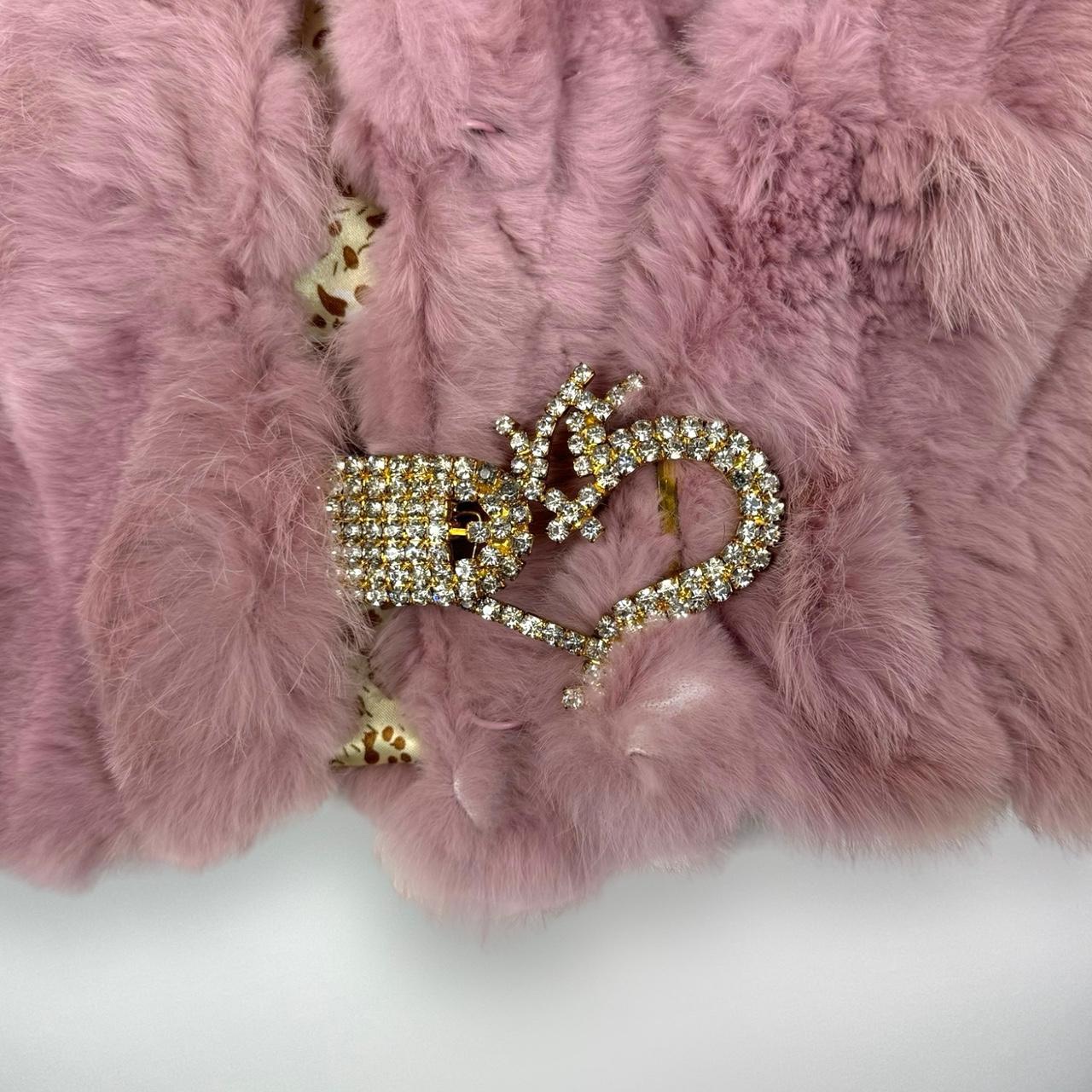 Vintage pink fur coat with bedazzled heart closure... Depop