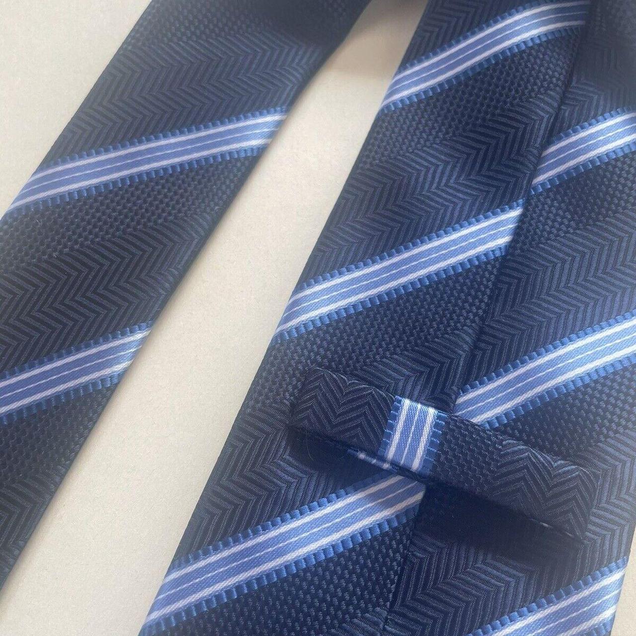 Bhs Navy Blue Striped Pattern Tie 100% Polyester... - Depop