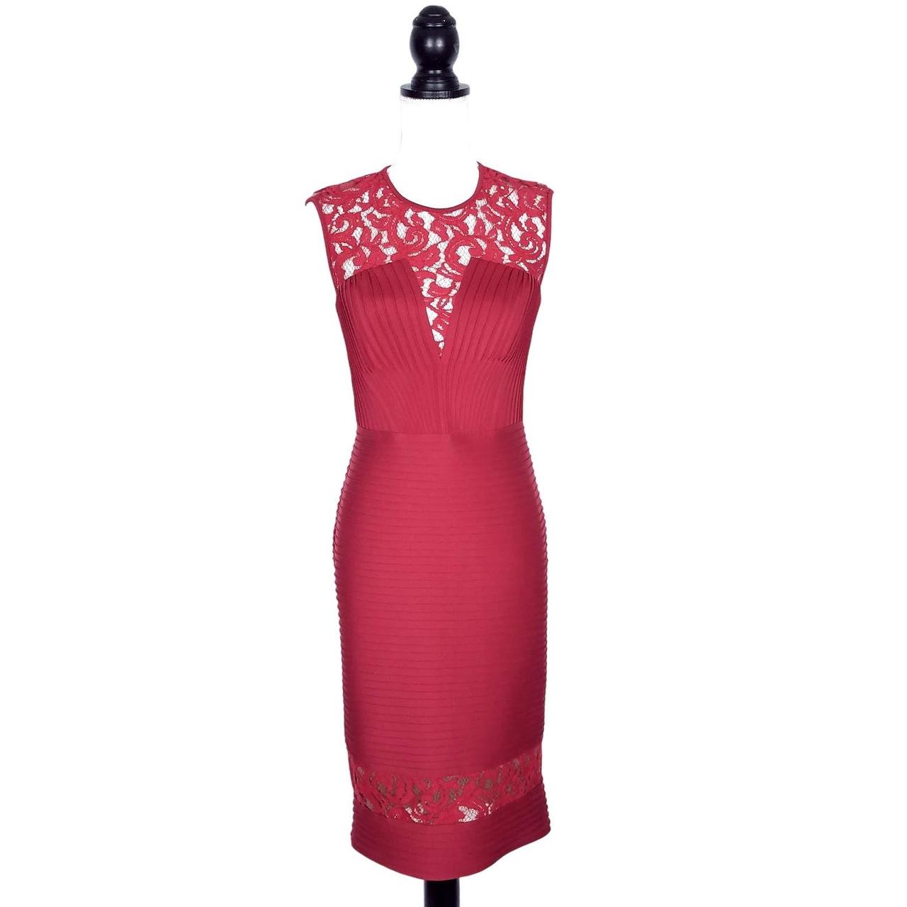 Tadashi Red Lace Pintuck Dress Size selling 2