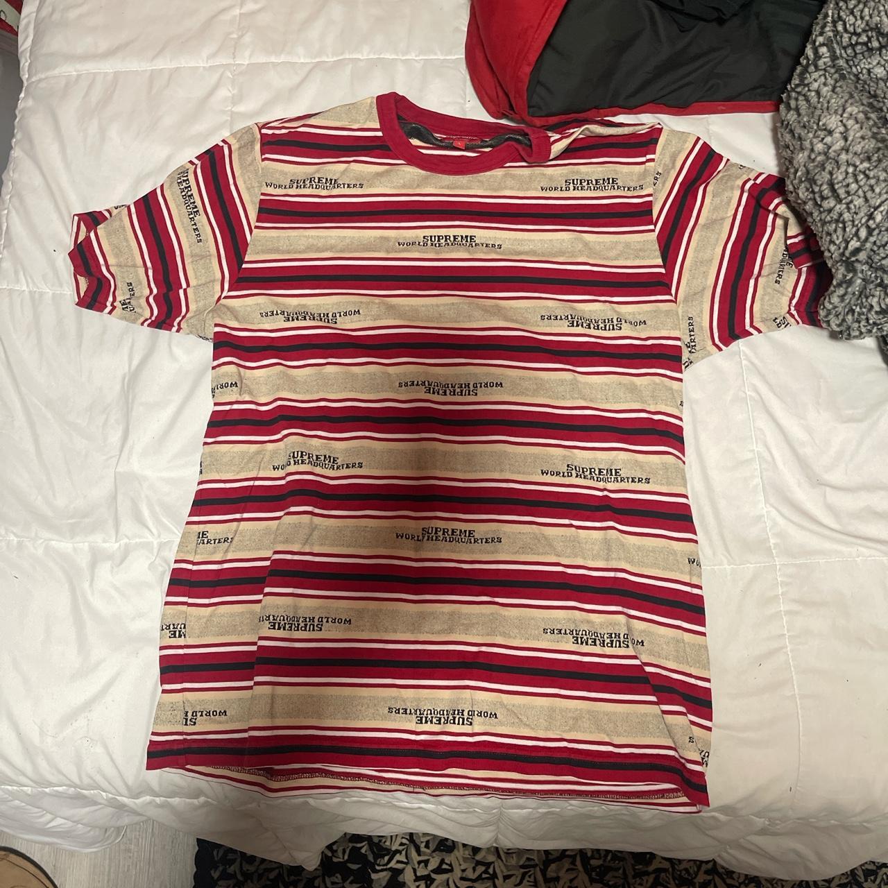 supreme T-Shirt striped “world headquarters” - Depop