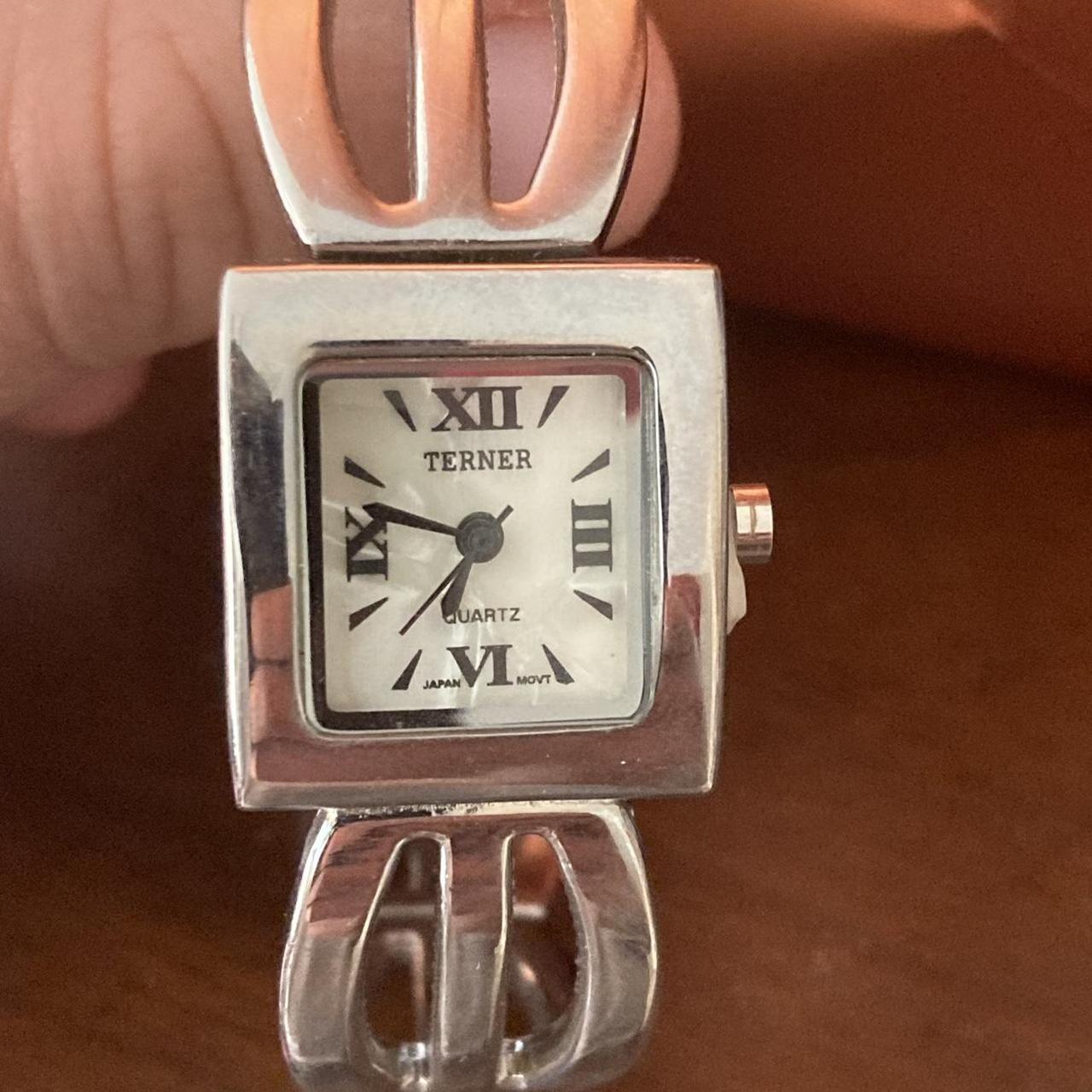 Sold at Auction: Silver tone square shape ladies BIJOUX TERNER watch with  black leather band