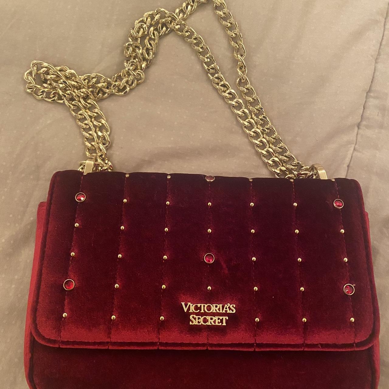 Victoria's secret dark red velvet purse with golden - Depop