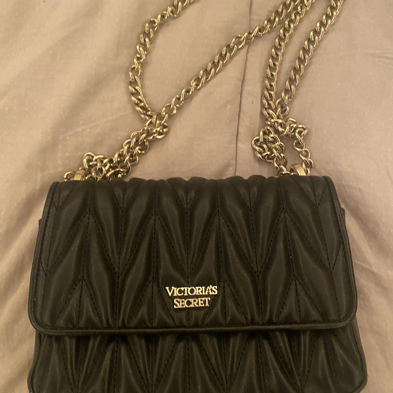 Victoria Secret Chevron Quilt Shoulder Bag Black Gold New W/ 
