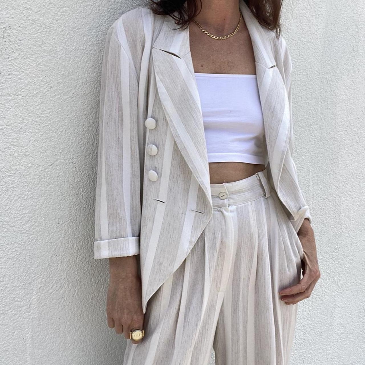 American Vintage Women's Cream and White Suit Depop