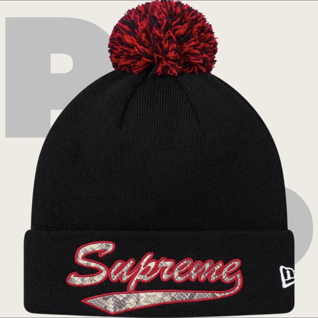 Supreme New Era Snake Script Beanie Condition:... - Depop