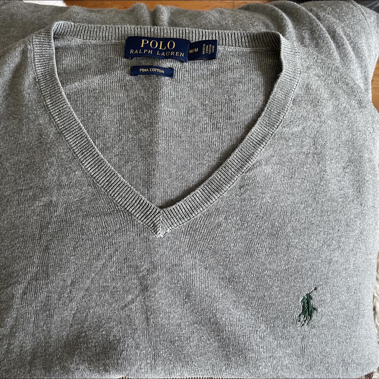 Women’s vintage Ralph Lauren grey jumper with green... - Depop