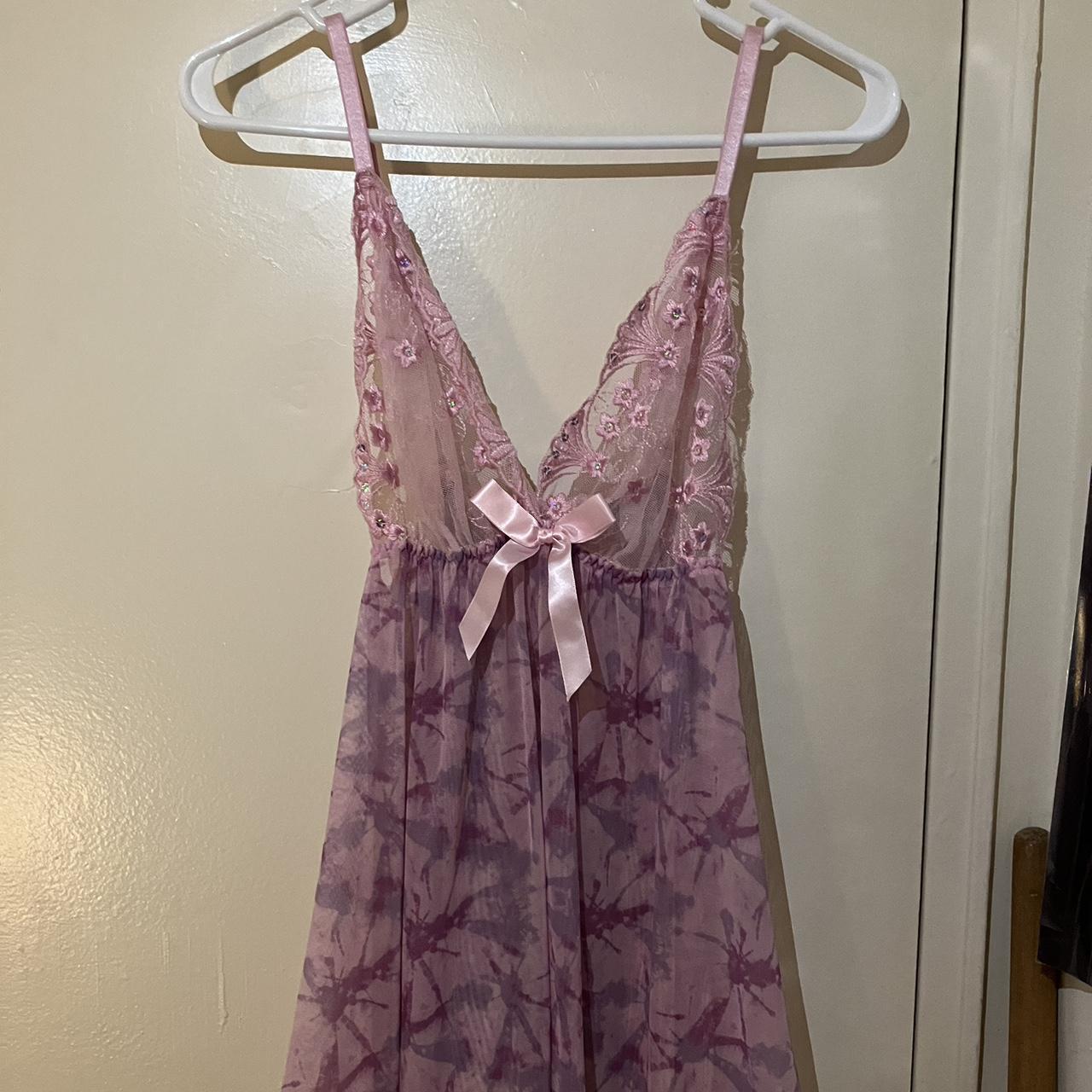 Y2K pink and purple lingerie mesh top. Beautiful... - Depop