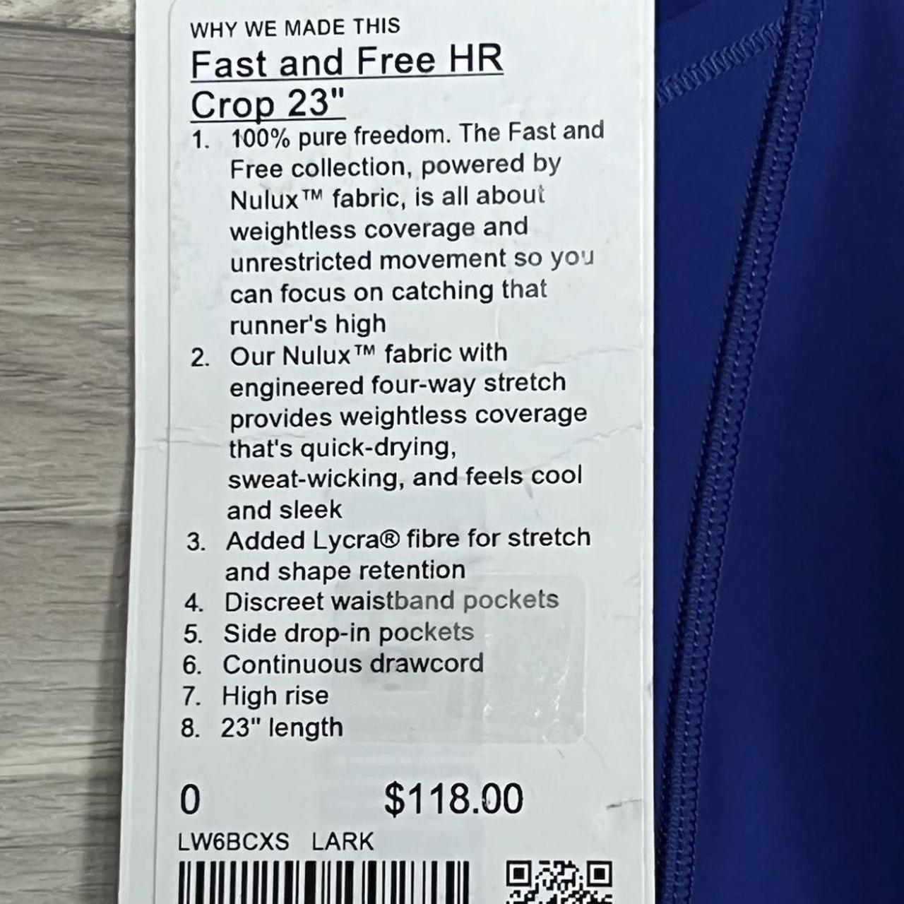 Lululemon Fast Free HR Crop 23” Nulux Size 0... Depop