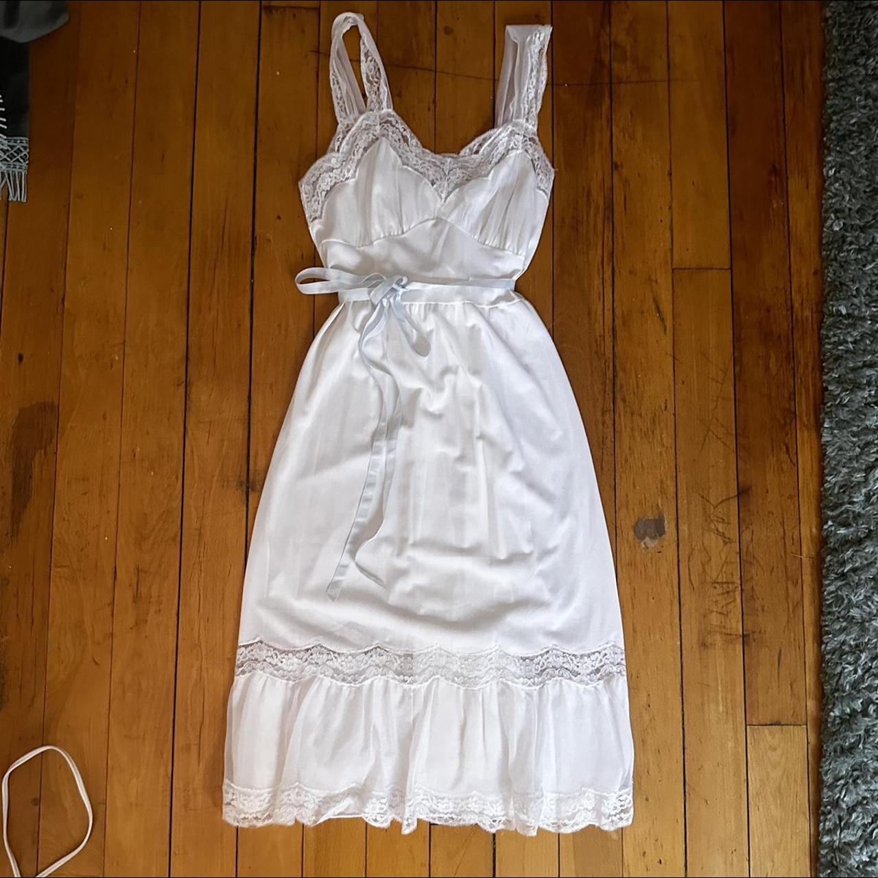 Vintage Slip white slip dress. Size medium. Midi... Depop