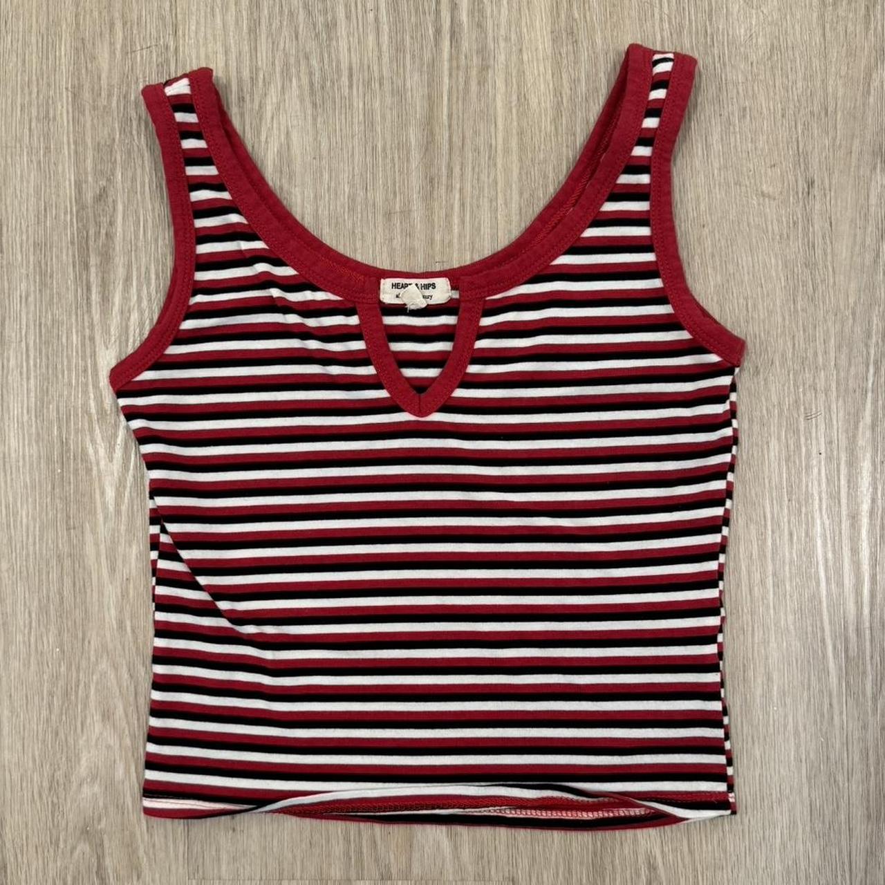 Red, Black and White Striped Cropped Tank Top. In... - Depop