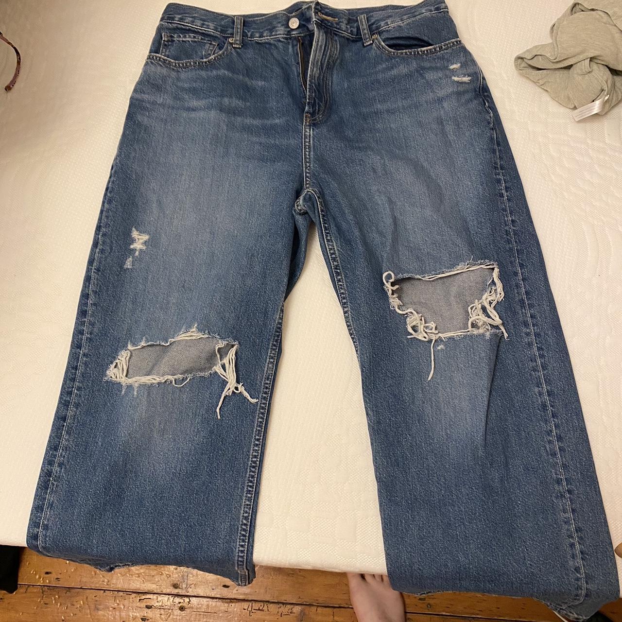 Uniqlo Ripped Baggy Wide-Leg Jeans Distressed,... - Depop