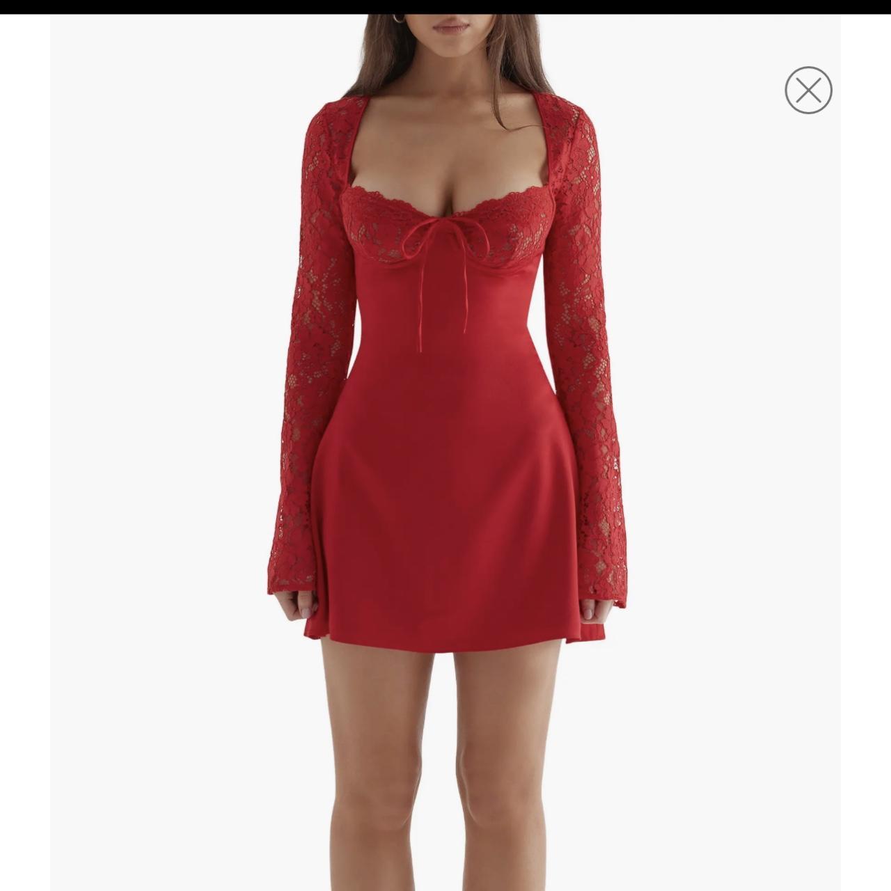 House of CB Jennica Long sleeve satin & lace mini... Depop