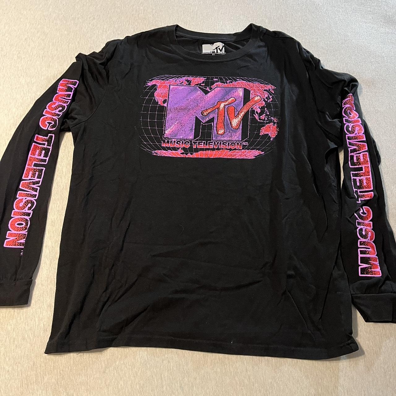 MTV Black/Pink Long-Sleeve Graphic Shirt Fits Men’s... - Depop